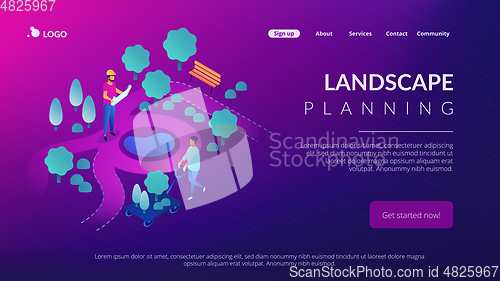Image of Landscape design isometric 3D landing page.