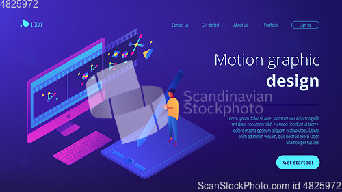 Image of Motion graphic design isometric 3D landing page.