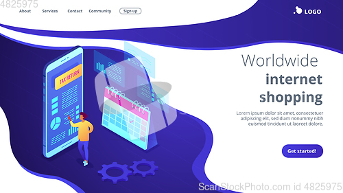 Image of Tax return service isometric 3D landing page.