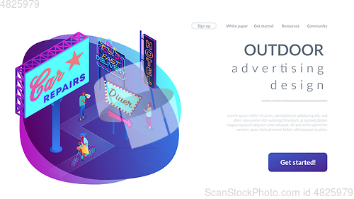 Image of Outdoor advertising design isometric 3D landing page.