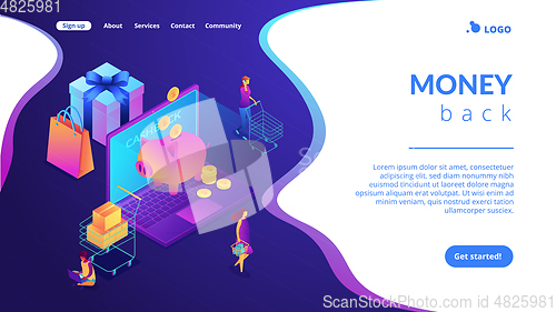 Image of Cash back isometric 3D landing page.