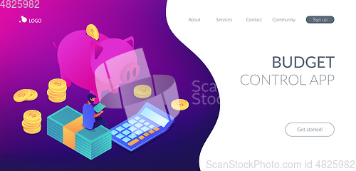 Image of Budget control app isometric 3D landing page.