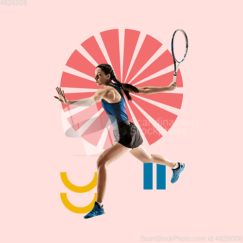 Image of Sport and geometric style. Modern design. Contemporary art collage.