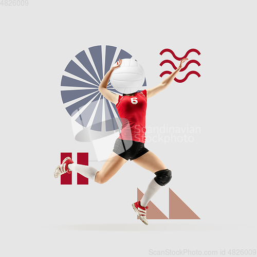 Image of Sport and geometric style. Modern design. Contemporary art collage.