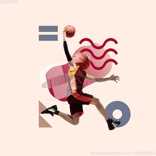 Image of Sport and geometric style. Modern design. Contemporary art collage.