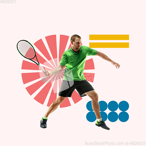 Image of Sport and geometric style. Modern design. Contemporary art collage.