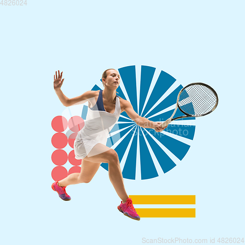 Image of Sport and geometric style. Modern design. Contemporary art collage.