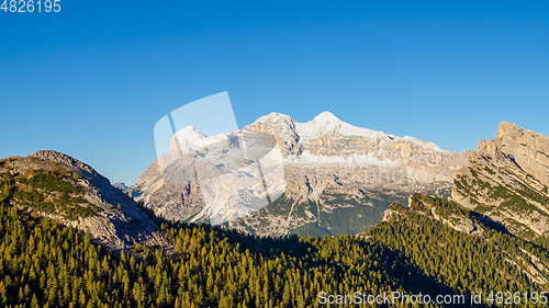 Image of Tofana mountain group with the highest peak Tofana di Rozes. 