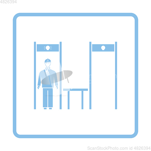 Image of Stadium metal detector frame with inspecting fan icon