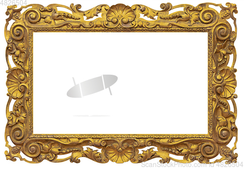 Image of Wooden vintage rectangular gilded antique empty picture frame