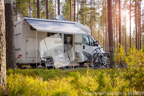 Image of Family vacation travel RV, holiday trip in motorhome