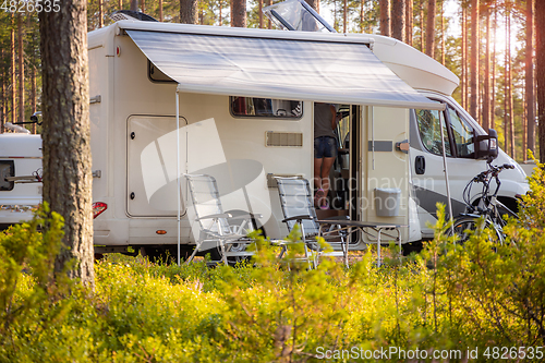 Image of Family vacation travel RV, holiday trip in motorhome