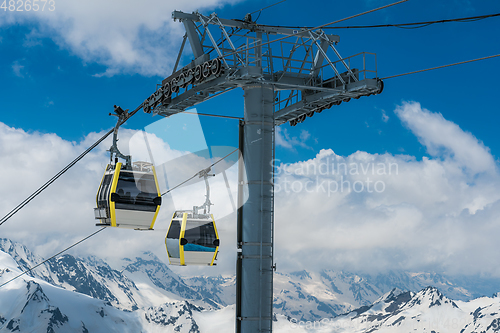 Image of Cable car over ski valley