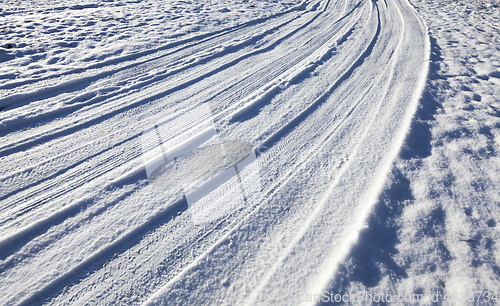 Image of Snow on the road, winter