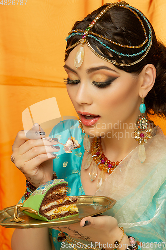 Image of beautiful arabic style bride in ethnic clothes