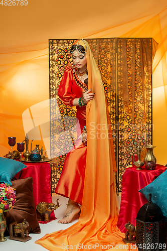 Image of beautiful arabic style bride in ethnic clothes