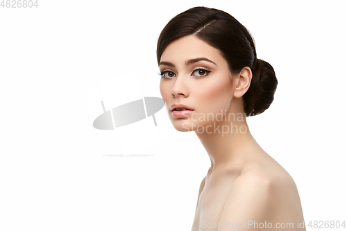 Image of beautiful girl with hairdo isolated on white