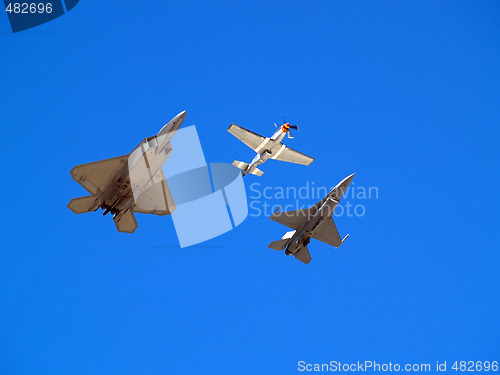 Image of Old and modern fly together