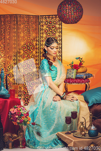 Image of beautiful arabic style bride in ethnic clothes