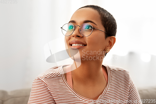 Image of portrait of african american woman in glasses