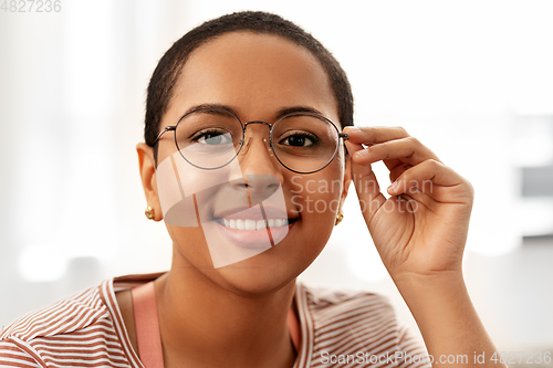 Image of portrait of african american woman in glasses