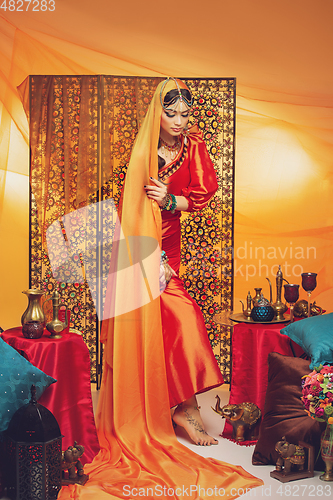 Image of beautiful arabic style bride in ethnic clothes