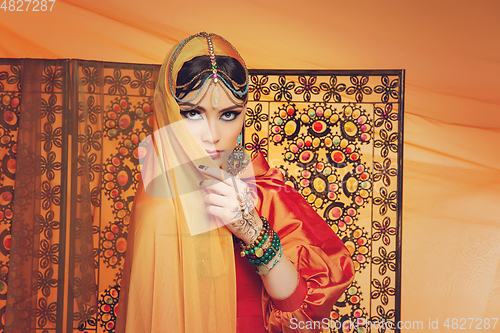 Image of beautiful arabic style bride in ethnic clothes