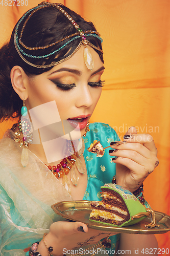 Image of beautiful arabic style bride in ethnic clothes