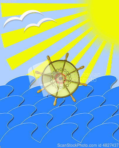 Image of marine waves with steering-wheel mews and sun beams