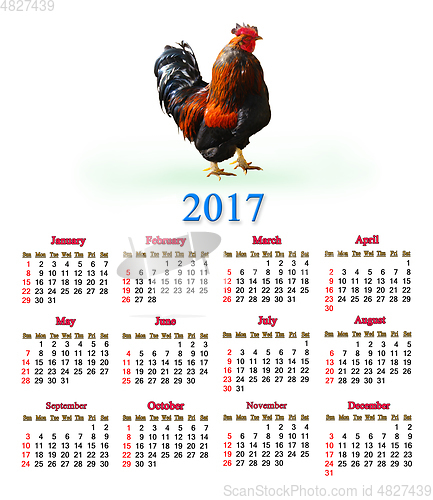 Image of calendar for 2017 with image of cock