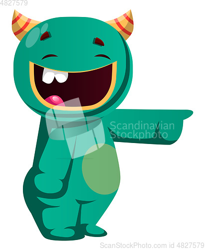 Image of Green monster laughing at somebody vector illustration
