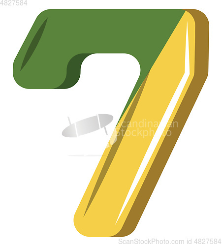 Image of Number seven in green and yellow illustration vector on white ba