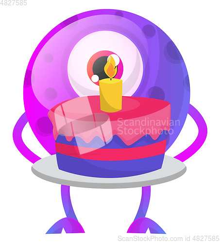 Image of Purple monster with birthday cake illustration vector on white b