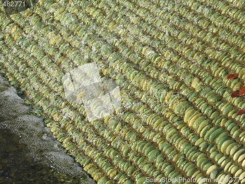 Image of green pebbles under water