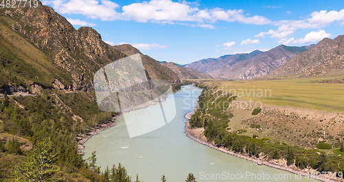 Image of waves, spray and foam, river Katun in Altai mountains. Siberia, Russia