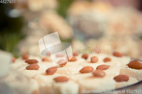 Image of sweets on the wedding table. Vintage color.