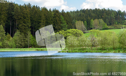 Image of Beautiful spring landscape with small pond.