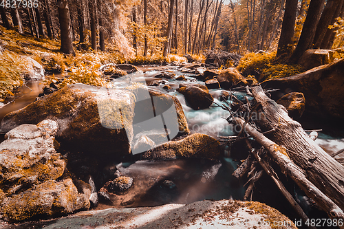 Image of small mountain wild river in spring