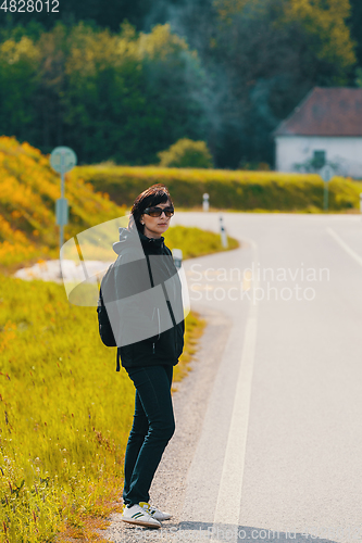 Image of tired Middle age woman on trip