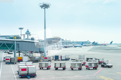Image of Luggage carriages by Changi airport