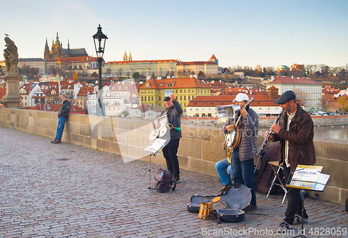 Image of Street music band bridge Prague