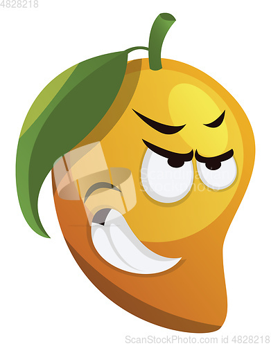 Image of Angry mango with green leaf illustration vector on white backgro