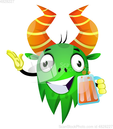 Image of Cartoon monster holding a glass of juice, illustration, vector o