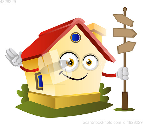 Image of House is holding direction signs, illustration, vector on white 