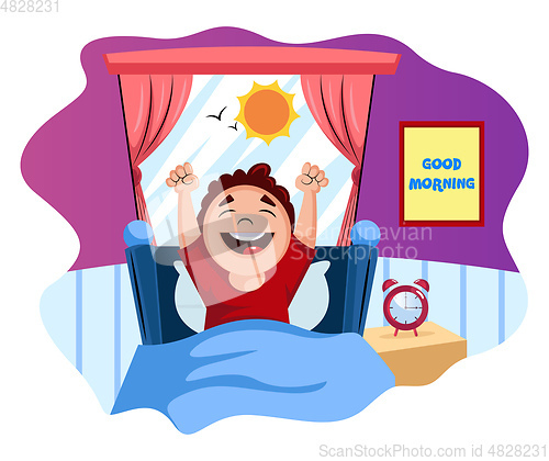 Image of Boy woke up happy illustration vector on white background