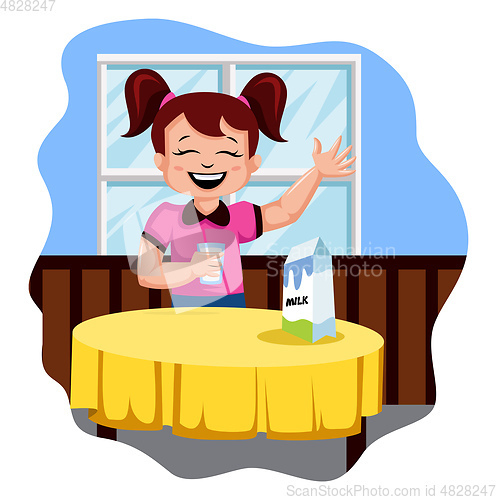 Image of Happy girl drinking milk illustration vector on white background