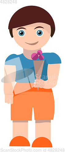 Image of Cartoon skinny boy with a cone ice cream set on isolated white b