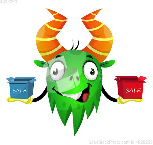 Image of Monster on sale, illustration, vector on white background.