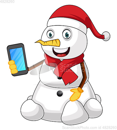 Image of Snowman with phone illustration vector on white background