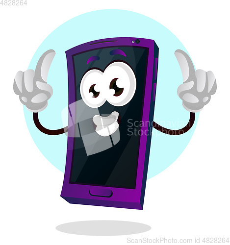 Image of Happy mobile emoji with both thumbs up illustration vector on wh